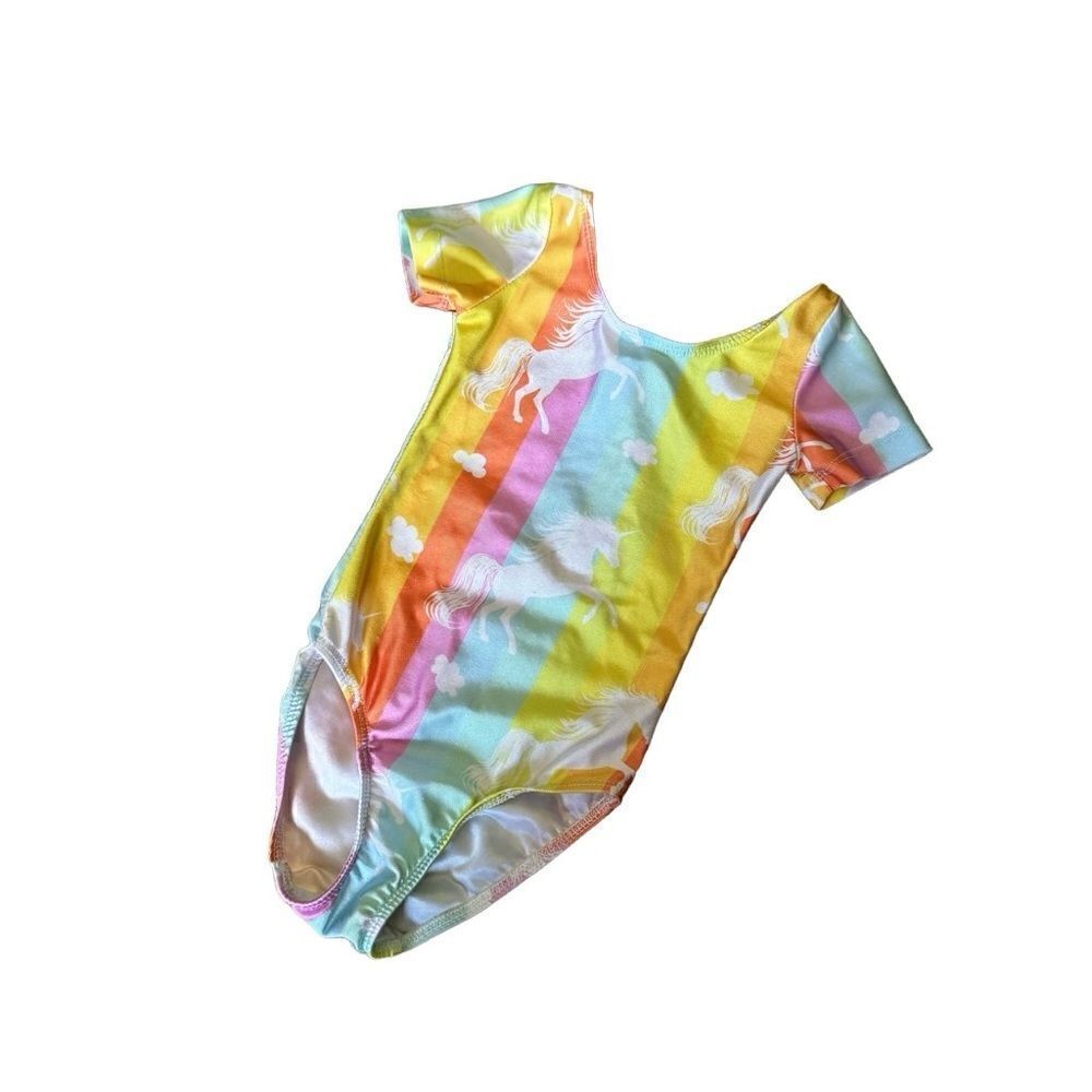 One piece pink & yellow unicorn leotard Size 3-4 Years
